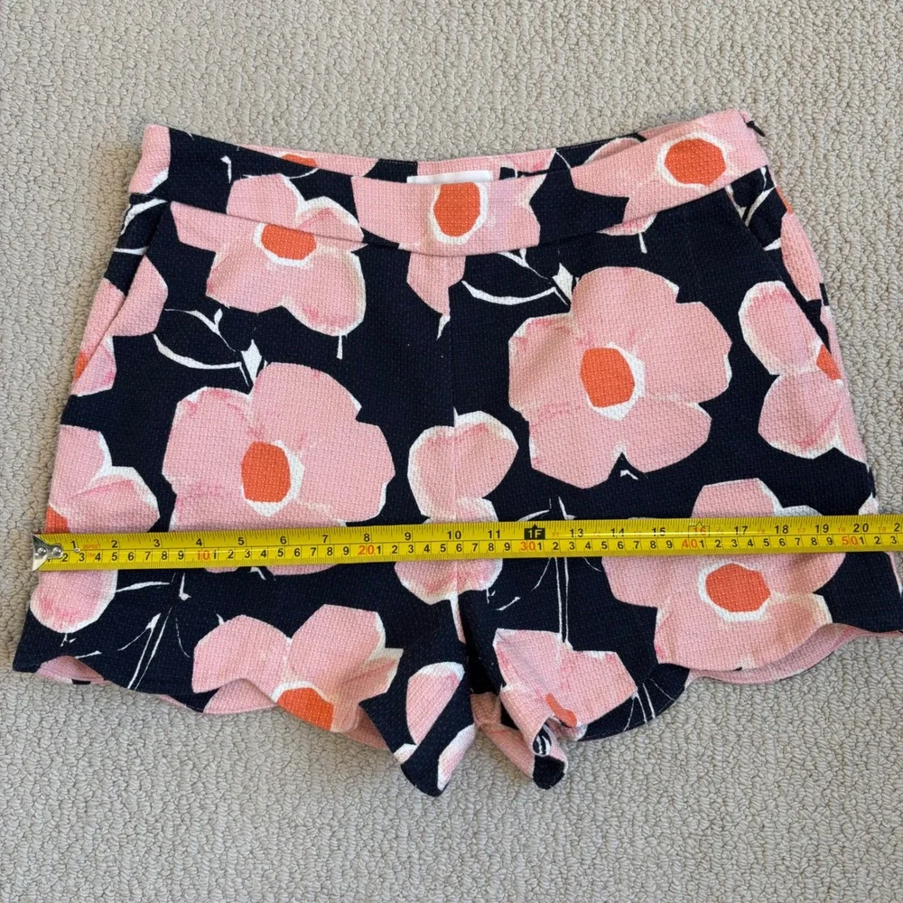 Anthropologie Georgie Scalloped Shorts Navy‎ Pink Floral High Rise Size 10